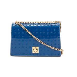 ARCADIA Sapphire Made In Italy Patent Leather Chain Flap Over Crossbody